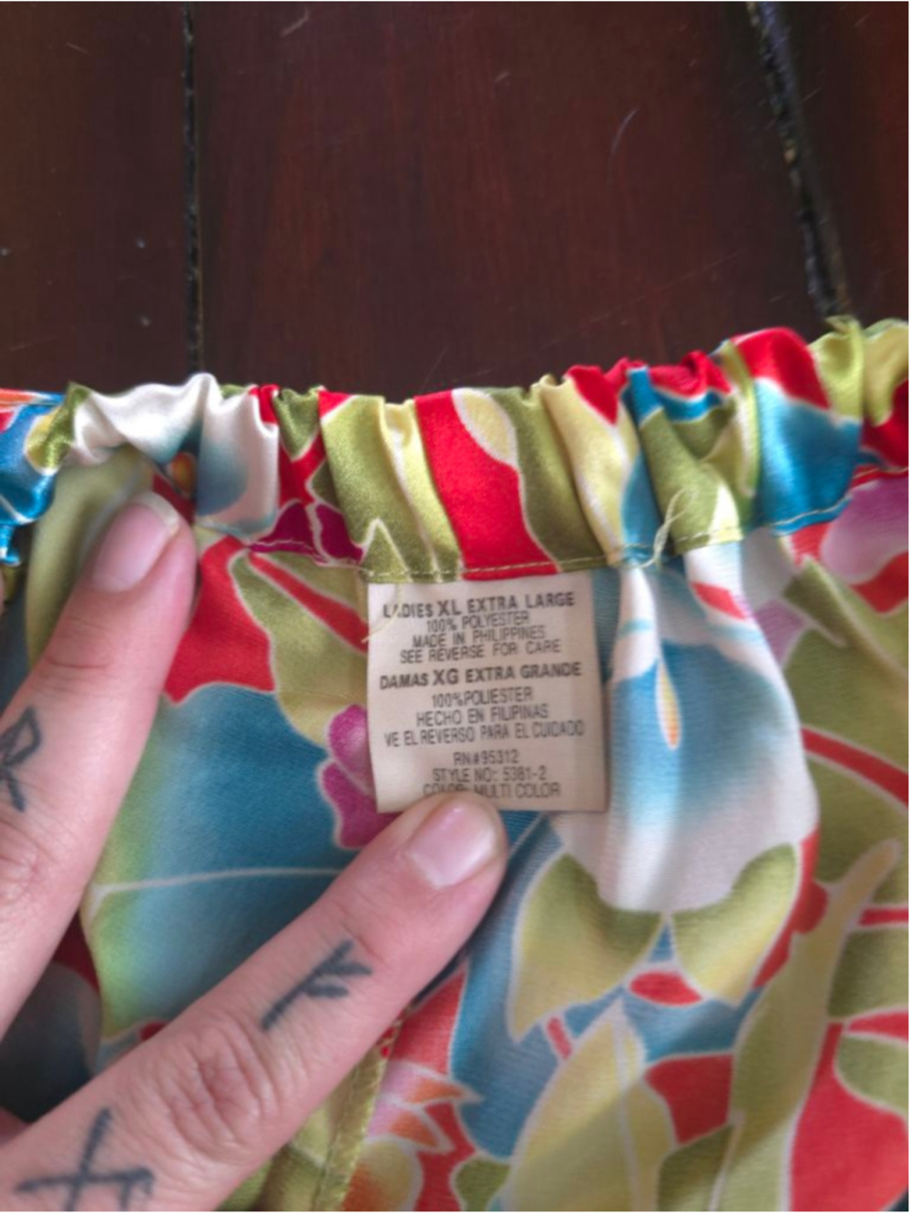 Vintage Miss Fifi Red Green Yellow Satin Floral Pajama Pant and Robe Set Luxe - Picture 15 of 16